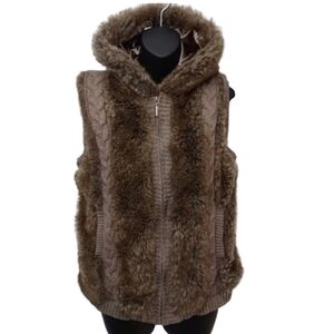 Green Tea Women's Brown Taupe Faux Fur Hooded Zip Up Vest Size S